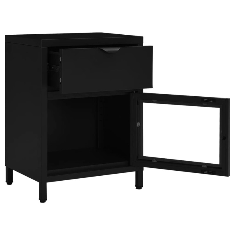 Produktbild för Sängbord svart 40x30x54,5 cm stål och glas