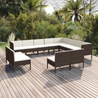 Produktbild för Loungegrupp för trädgården med dynor 12 delar konstrotting brun