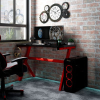 vidaXL Gamingskrivbord LED Y-formade ben svart och röd 110x60x75 cm