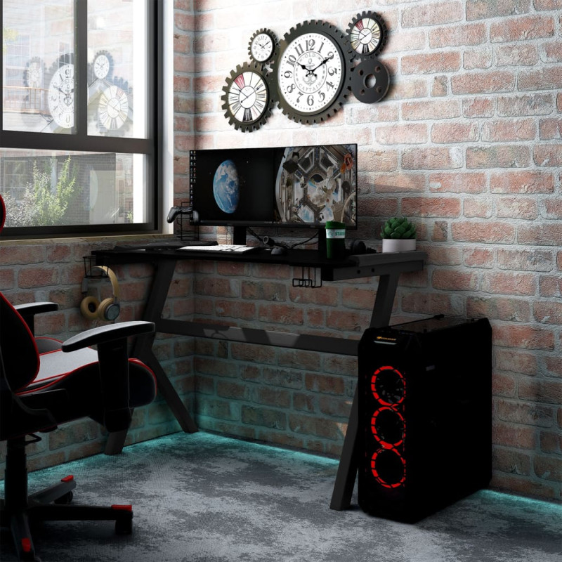 Produktbild för Gamingskrivbord LED med Y-formade ben svart 90x60x75 cm