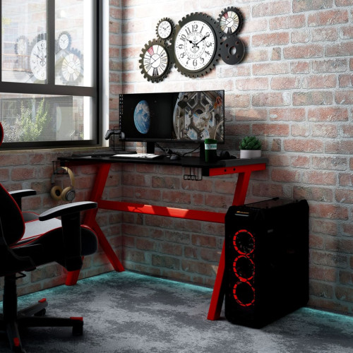 vidaXL Gamingskrivbord LED med Y-formade ben svart röd 90x60x75 cm