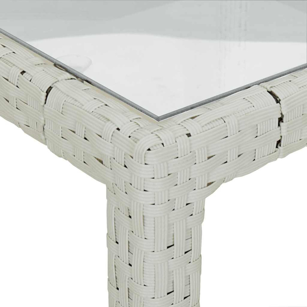 Produktbild för Utebord 90x90x75 cm Härdat glas och konstrotting vit