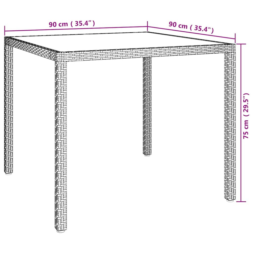 Produktbild för Utebord 90x90x75 cm Härdat glas och konstrotting vit