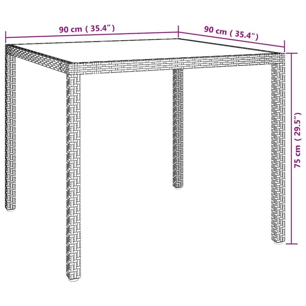 Produktbild för Utebord 90x90x75 cm Härdat glas och konstrotting beige