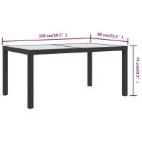 Produktbild för Utebord 150x90x75 cm Härdat glas och konstrotting brun