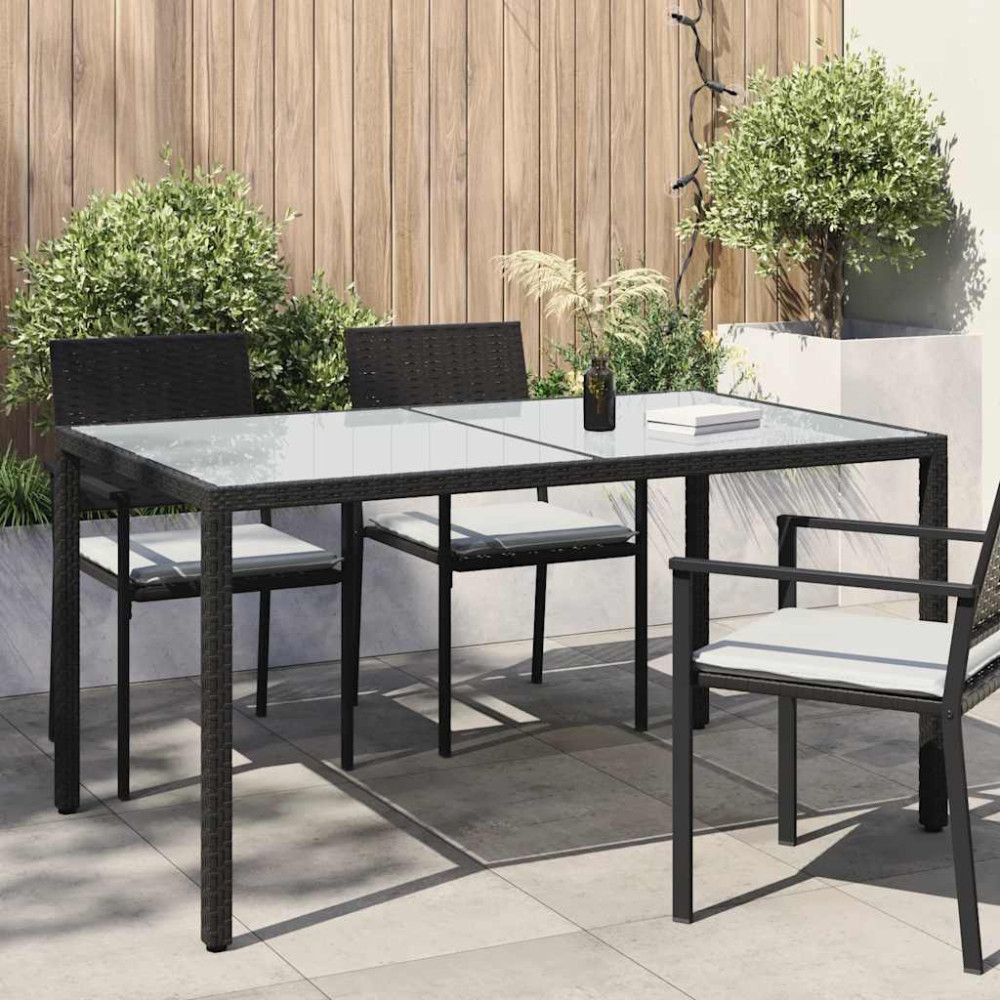 Produktbild för Utebord 150x90x75 cm Härdat glas och konstrotting svart