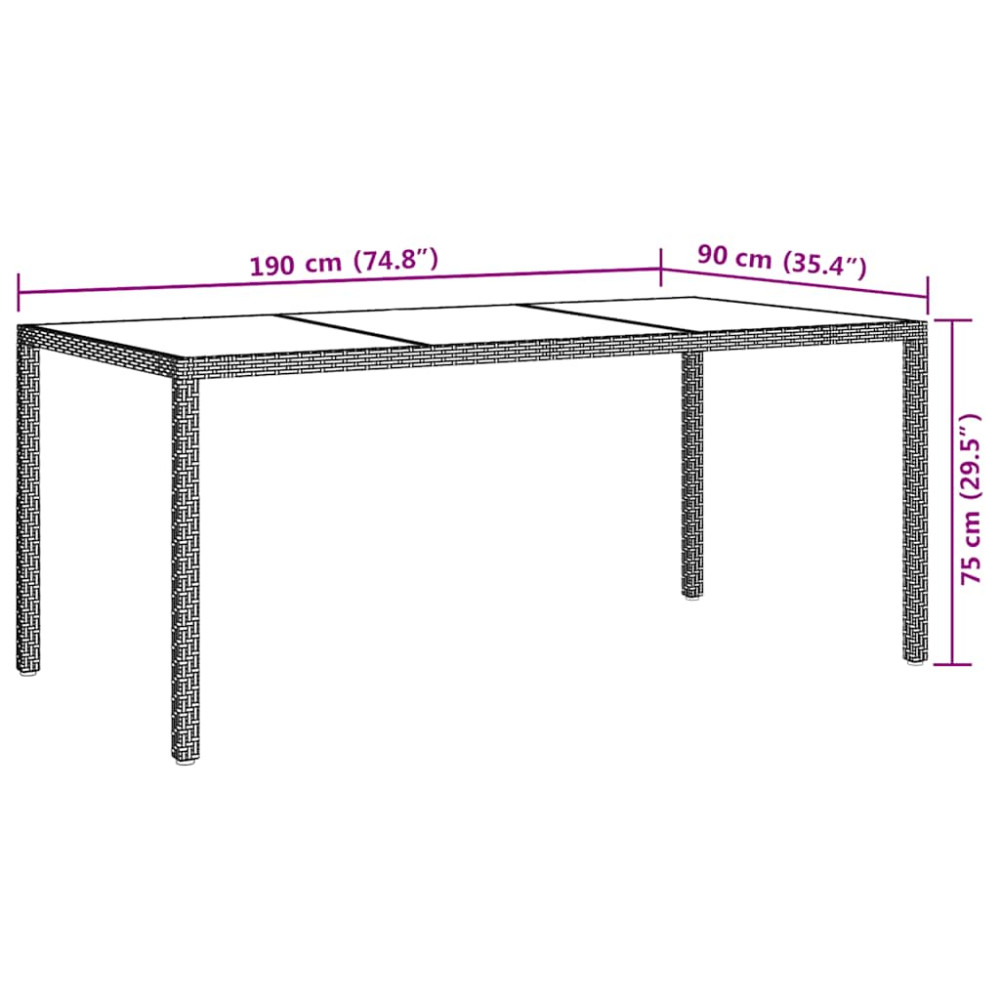 Produktbild för Utebord 190x90x75 cm härdat glas och konstrotting brun