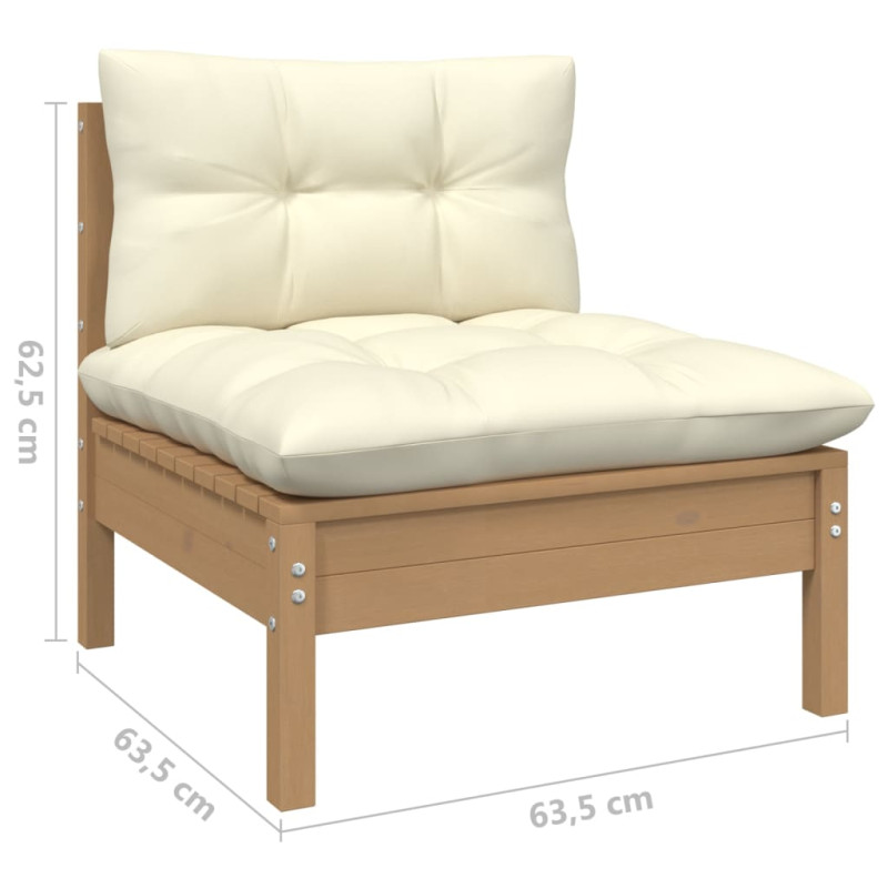 Produktbild för Garden Middle Sofa med kuddar Honey Brown Solid Pinewood