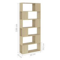 Produktbild för Bokhylla/Rumsavdelare sonoma-ek 80x24x186 cm konstruerat trä