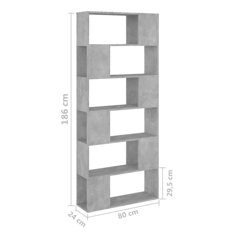 Produktbild för Bokhylla/Rumsavdelare betonggrå 80x24x186 cm konstruerat trä