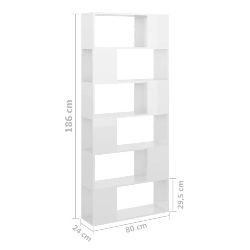 Produktbild för Bokhylla/Rumsavdelare vit högglans 80x24x186 cm konstruerat trä