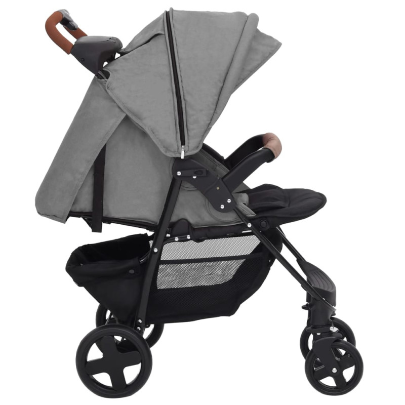 Produktbild för Barnvagn 3-i-1 ljusgrå stål