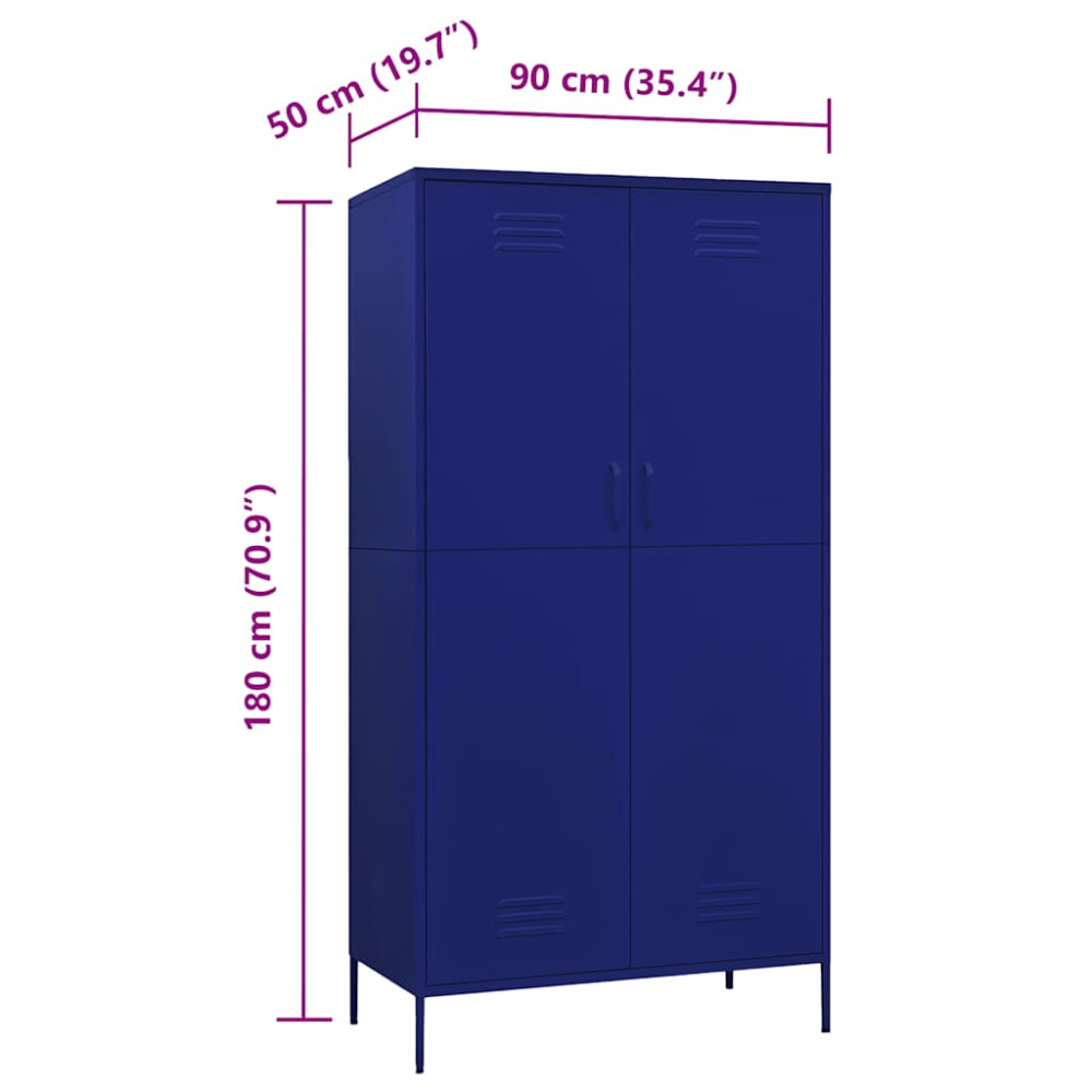 Produktbild för Garderob 90x50x180 cm marinblå stål