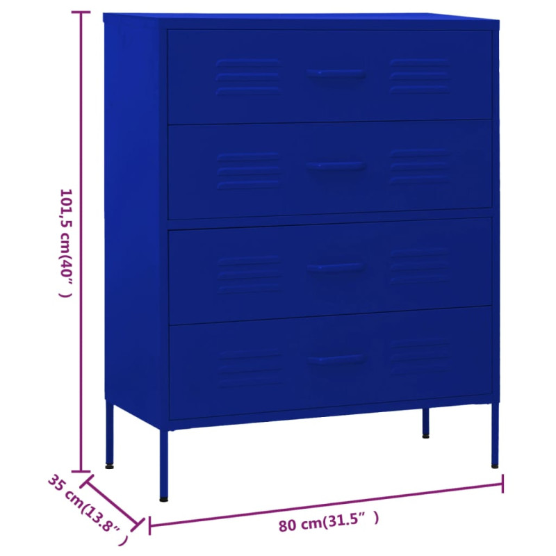 Produktbild för Byrå marinblå 80x35x101,5 cm stål