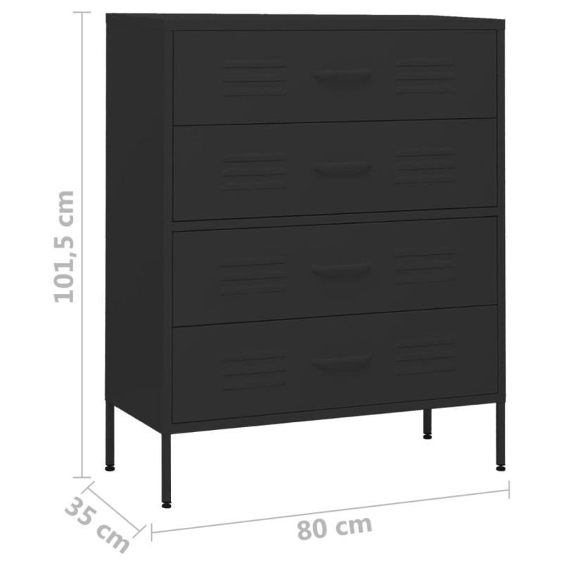 Produktbild för Byrå svart 80x35x101,5 cm stål