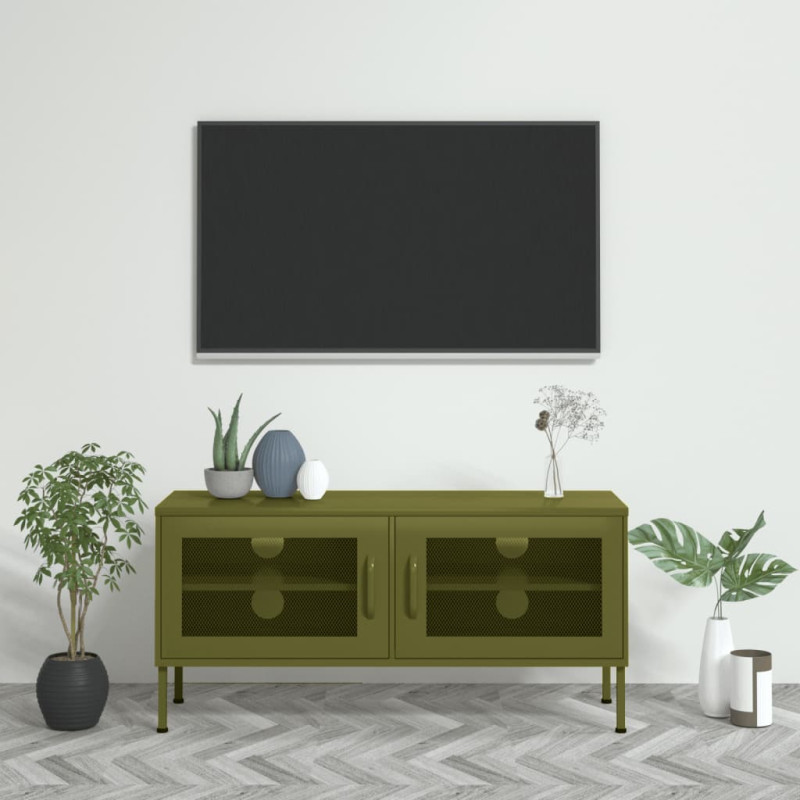Produktbild för Tv-bänk olivgrön 105x35x50 cm stål