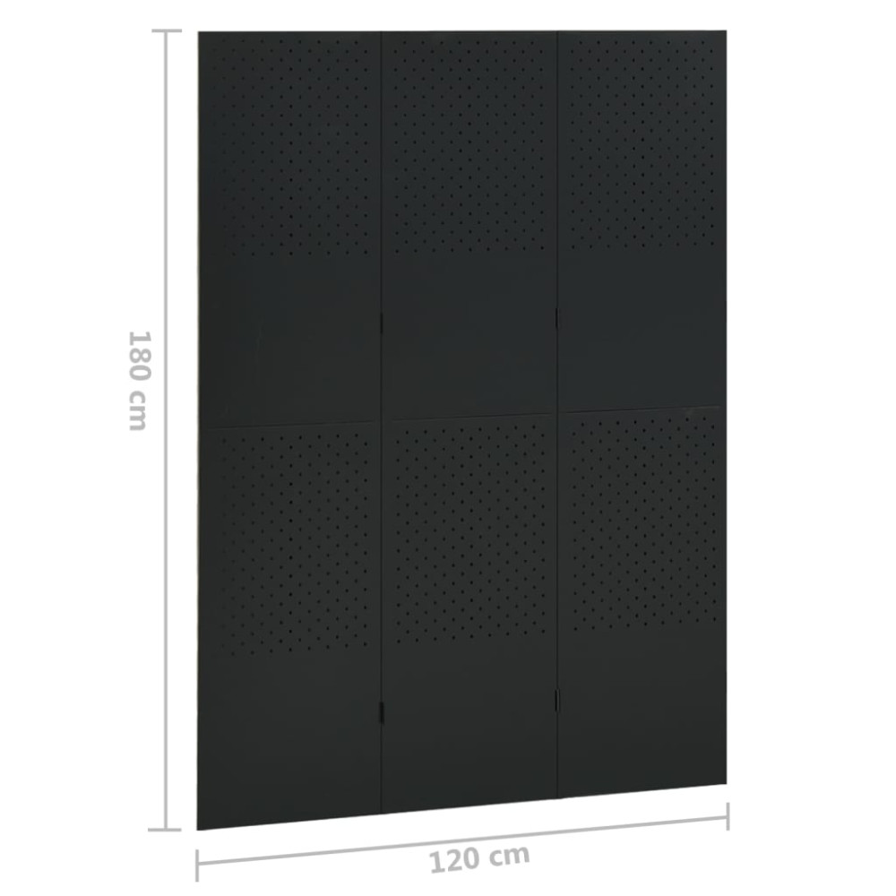 Produktbild för Rumsavdelare 3 paneler svart 120x180 cm stål