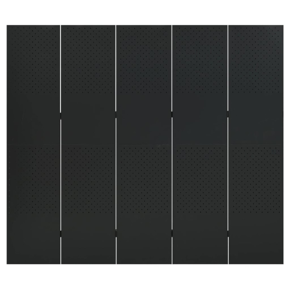 Produktbild för Rumsavdelare 5 paneler svart 200x180 cm stål