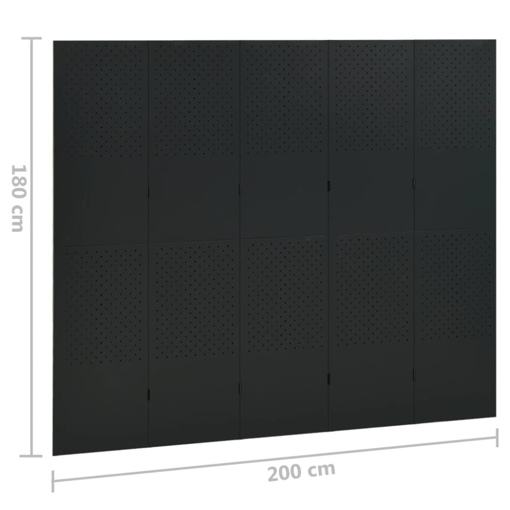 Produktbild för Rumsavdelare 5 paneler svart 200x180 cm stål