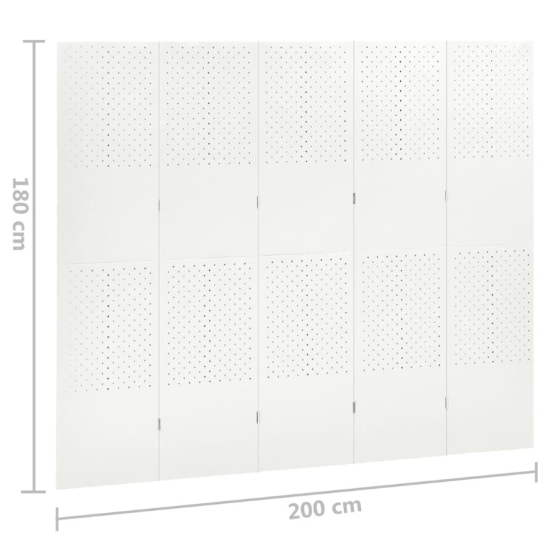 Produktbild för Rumsavdelare 5 paneler vit 200x180 cm stål