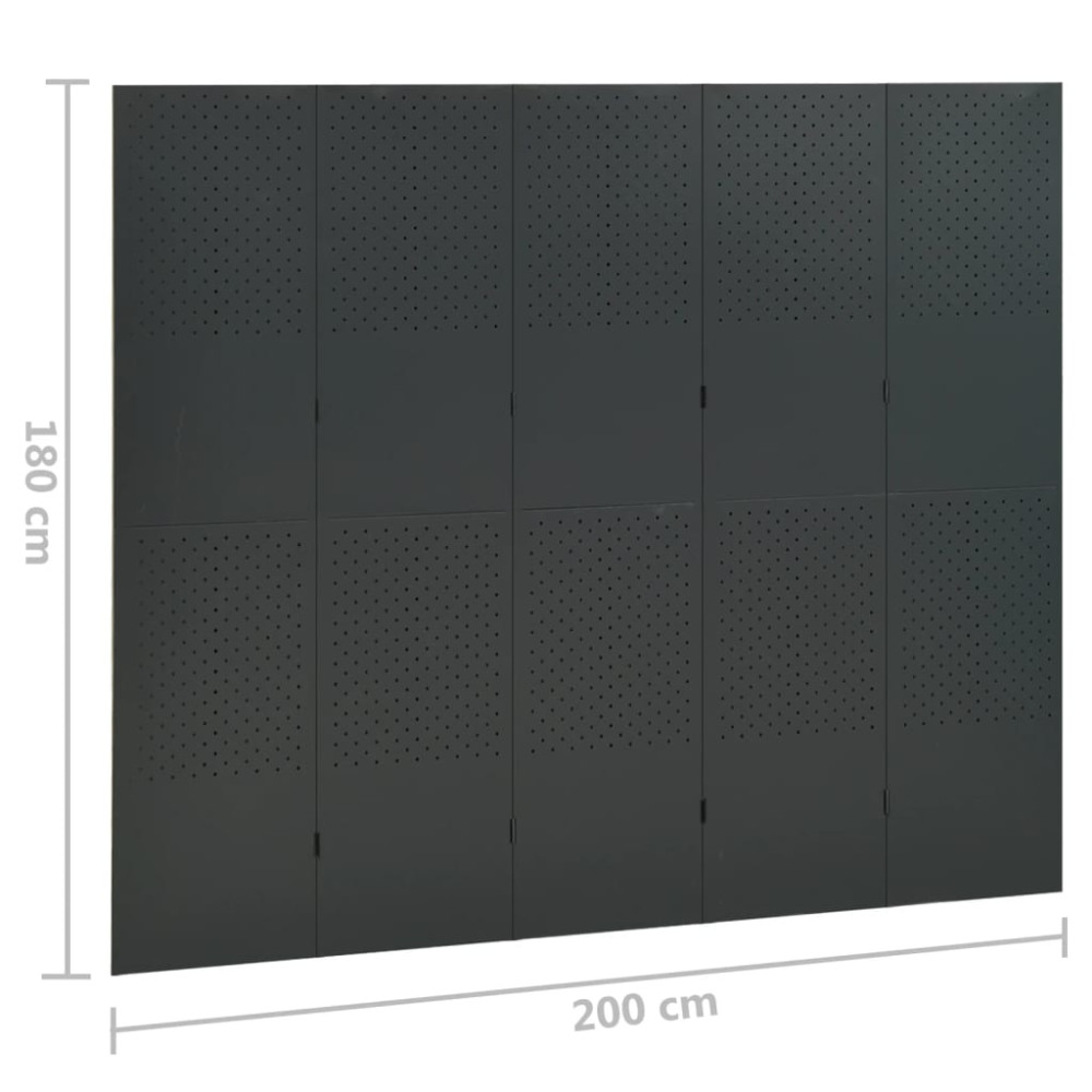 Produktbild för Rumsavdelare 5 paneler antracit 200x180 cm stål