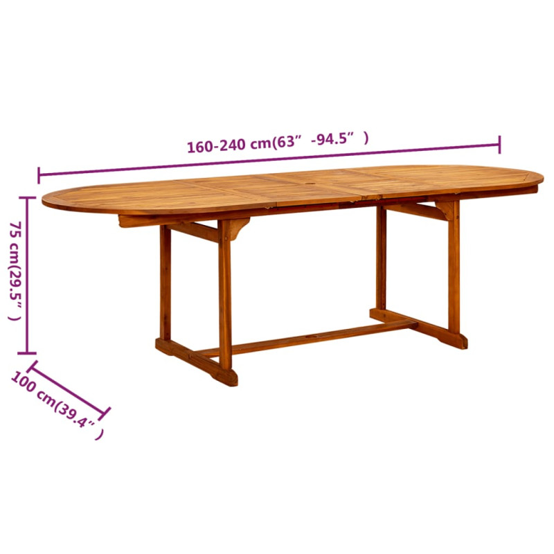 Produktbild för Trädgårdsbord (160-240)x100x75 cm massivt akaciaträ
