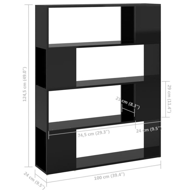Produktbild för Bokhylla Rumsavdelare svart högglans 100x24x124 cm