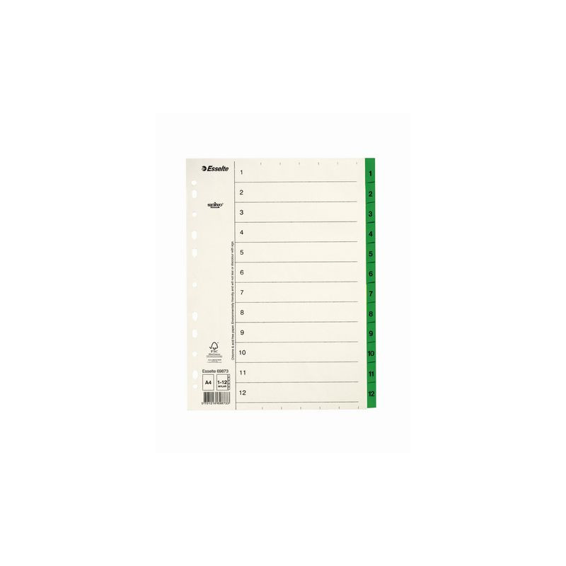 Produktbild för Pappregister Servo A4 1-12 grön flik