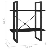 Produktbild för Bokhylla 2 hyllplan svart 60x30x70 cm massiv furu