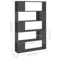 Produktbild för Bokhylla rumsavdelare grå 100x24x155 cm konstruerat trä