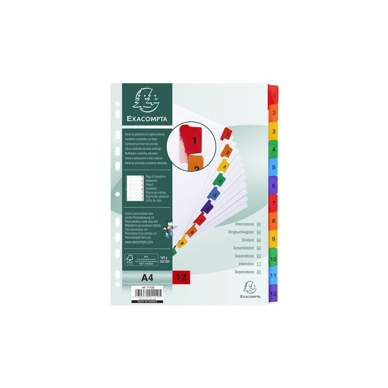Produktbild för Kartongregister EXACOMPTA 1-12 multifärg