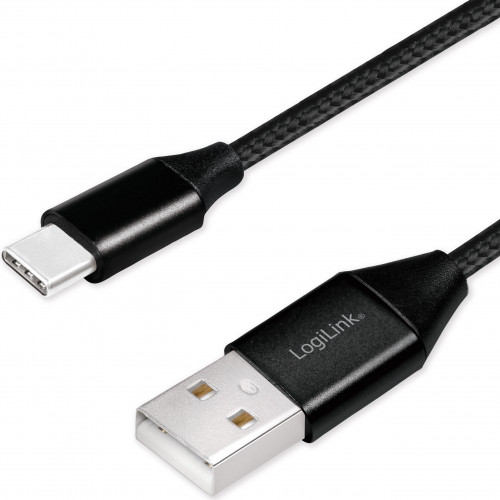 LogiLink USB-USB-C Ladd/synk-kabel USB 2.0 15W 0,3m Textil