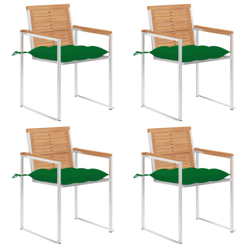vidaXL Trädgårdsstolar med dynor 4 st massiv teak