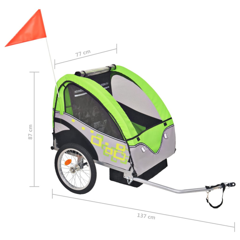 Produktbild för Cykelvagn grå och grön 30 kg