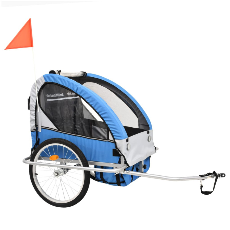 Produktbild för Cykelvagn och barnvagn 2-i-1 blå och grå