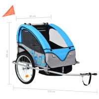 Miniatyr av produktbild för Cykelvagn och barnvagn 2-i-1 blå och grå