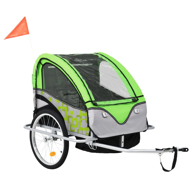 Produktbild för Cykelvagn och barnvagn 2-i-1 grön och grå