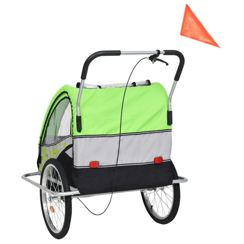 Produktbild för Cykelvagn och barnvagn 2-i-1 grön och grå