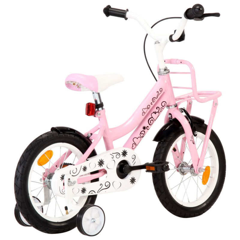 Produktbild för Barncykel med frampakethållare 14 tum vit och rosa