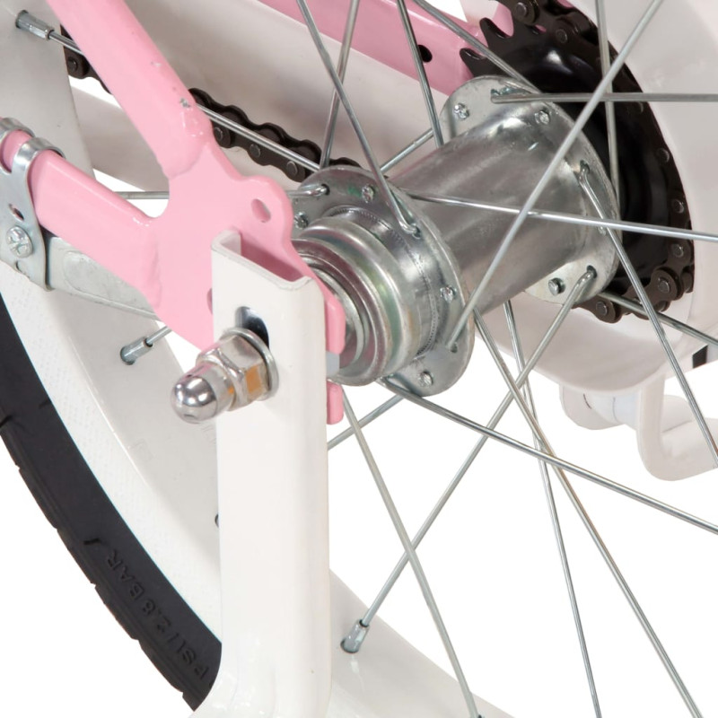 Produktbild för Barncykel med frampakethållare 14 tum vit och rosa