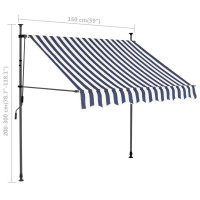 Produktbild för Markis manuellt infällbar med LED 150 cm blå och vit