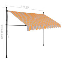 Produktbild för Markis manuellt infällbar med LED 250 cm gul och blå