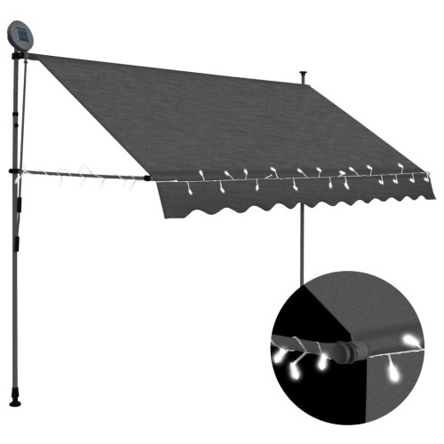 vidaXL Markis manuellt infällbar med LED 250 cm antracit