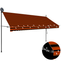 Produktbild för Markis manuellt infällbar med LED 350 cm orange och brun