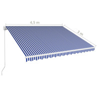 Produktbild för Markis manuellt infällbar 450x300 cm blå och vit