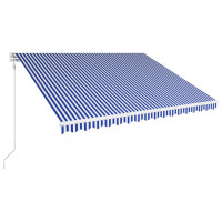 Produktbild för Markis automatiskt infällbar 450x300 cm blå och vit