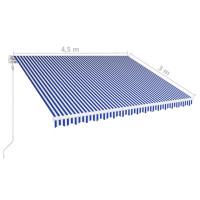 Produktbild för Markis automatiskt infällbar 450x300 cm blå och vit