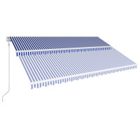 Produktbild för Markis automatiskt infällbar 500x300 cm blå och vit