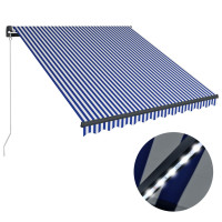 Produktbild för Markis manuellt infällbar med LED 350x250 cm blå och vit