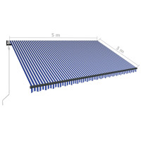 Produktbild för Markis med vindsensor & LED 500x300 cm blå och vit